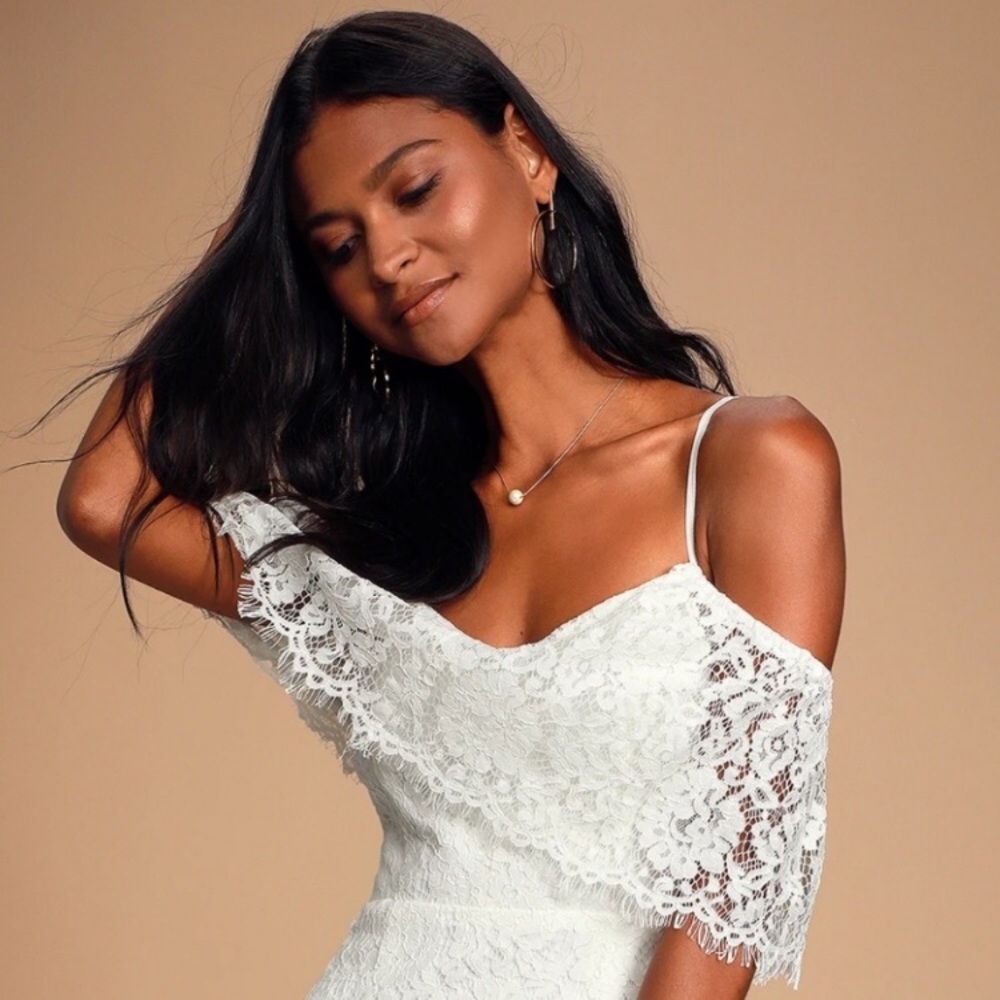 Lulus White Off The Shoulder Lace Maxi Dress Slit